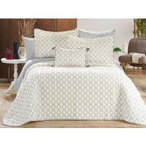 Set cuvertura de pat dubla 3 piese, Brillance - Cream, Grey, Lumea zestrei, Catifea imagine