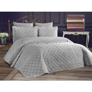 Set cuvertura de pat dubla 3 piese, Dessert - Grey, Dowry World, Catifea imagine