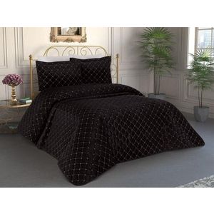 Set cuvertura de pat dubla 3 piese, Dessert - Black, Dowry World, Catifea imagine