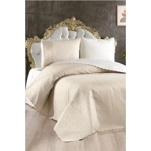Set cuvertura de pat dubla 3 piese, Sanem - Cream, Beige, Lumea zestrei, Bumbac imagine
