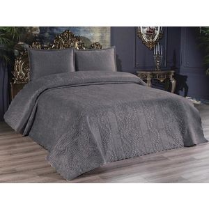 Set cuvertura de pat dubla 3 piese, Velica - Anthracite, Dowry World, Catifea imagine