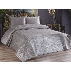 Set cuvertura de pat dubla 3 piese, Velica - Grey, Dowry World, Catifea imagine