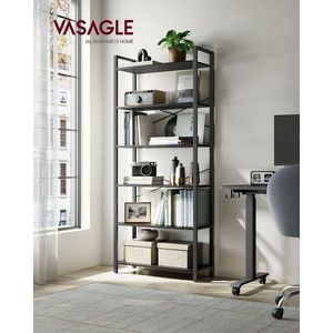Biblioteca cu 6 rafturi, Vasagle, Industrial, 80x30x186 cm, otel/PAL, negru imagine