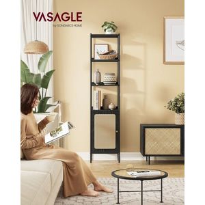 Corp biblioteca, Vasagle, Slim Rattan-Like, 40x30x174.7 cm, otel/PAL/ratan sintetic, negru mat imagine