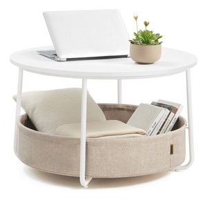 Masuta de cafea cu cos textil, Vasagle, Modern Style, 75x45 cm, PAL/otel/poliester, alb mat/camel imagine