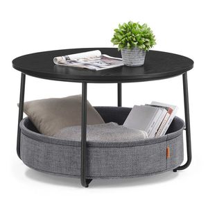 Masuta de cafea cu cos textil, Vasagle, Modern Style, 75x45 cm, PAL/otel/poliester, negru/gri imagine