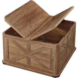 Masuta de cafea cu spatiu de depozitare, Vasagle, Country Style, 80x80x46 cm, PAL/MDF, maro miere imagine