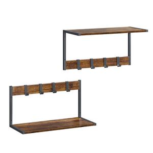 Set 2 rafturi de perete cu agatatori, Vasagle, 50x24.2x26.5, otel/PAL, negru imagine