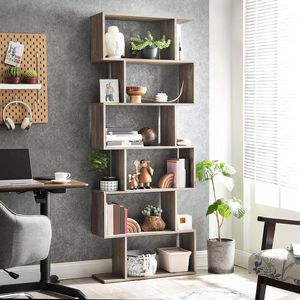 Biblioteca cu 6 rafturi, Vasagle, Cube Display, 70x24x190.5 cm, PAL, gri imagine