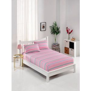 Set de pat pentru o persoana (cearceaf cu elastic si perna) 2 piese, Kokteyl - Pink, EnLora Home, 65% bumbac/35% poliester imagine