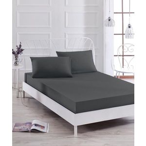 Set de pat pentru o persoana (cearceaf cu elastic si perna) 2 piese, Düzboya - Black, EnLora Home, 50% bumbac / 50% poliester imagine