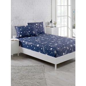 Set de pat dublu (cearceaf cu elastic si perne) 3 piese, Halley - Dark Blue, EnLora Home, 65% bumbac/35% poliester imagine