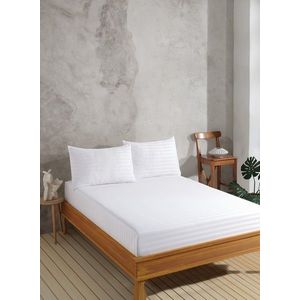 Set de pat pentru o persoana (cearceaf cu elastic si perna) 2 piese, Water Yollu Saten - White, EnLora Home, 70% bumbac/30% poliester imagine
