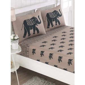 Set de pat dublu (cearceaf cu elastic si perne) 3 piese, Fil - Blue, EnLora Home, 65% bumbac/35% poliester imagine