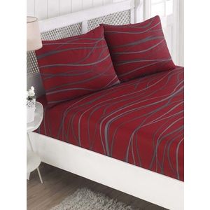 Set de pat dublu (cearceaf cu elastic si perne) 3 piese, Verda - Claret Red, EnLora Home, 65% bumbac/35% poliester imagine
