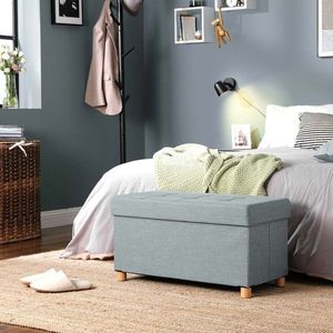 Bancheta cu spatiu depozitare, Songmics, 76x38x40 cm, max 300 kg, in sintetic/MDF/picioare din lemn masiv, gri inchis imagine