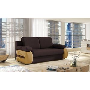 Canapea extensibila 3 locuri ELTAP, Laura, 202x79x84 cm, lemn/poliester, maro inchis/galben imagine