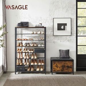 Pantofar cu 8 rafturi, Vasagle, 100x30x152 cm, PAL/otel, maro imagine