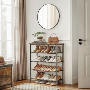 Pantofar cu 5 rafturi, Vasagle, 75x30x91 cm, PAL/otel/poliester, maro imagine