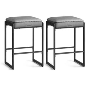 Set 2 scaune de bar, Vasagle, Ekho, 45x38x66 cm, otel/piele ecologica, gri dove imagine