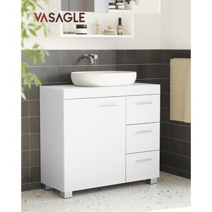 Dulap pentru baie / masca de lavoar cu 3 sertare, Vasagle, 70x30x64 cm, MDF, alb cloud imagine