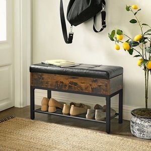 Bancheta cu pantofar si sezut tapitat, Vasagle, 70x30x45 cm, PAL/otel/piele ecologica, maro rustic imagine