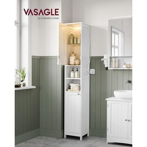 Dulap ingust pentru baie cu lumina integrata, Vasagle, 30x30x170 cm, MDF, alb cloud imagine