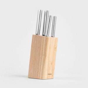 Set 5 cutite + suport Masterset, Homla, lemn/inox, natur/argintiu imagine
