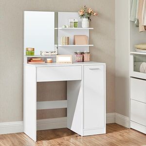Masa de toaleta cu oglinda / masuta dressing, Vasagle, 80x40x132 cm, PAL/oglinda, alb imagine