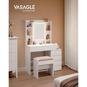 Masa de toaleta cu oglinda cu LED-uri / masuta dressing, Vasagle, 97.5x40x145 cm, PAL, alb imagine