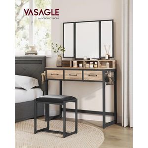 Masa de toaleta cu taburet / Masuta dressing, Vasagle, Industrial, 90x40x141 cm, PAL/otel/piele ecologica, natural imagine