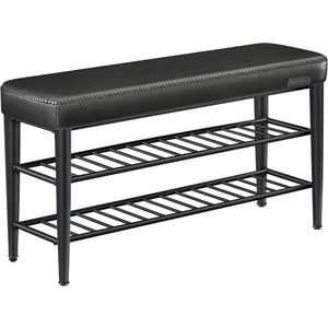Bancheta cu pantofar Ekho, Vasagle, 100x30x50 cm, max 135 kg, otel/piele ecologica, negru imagine