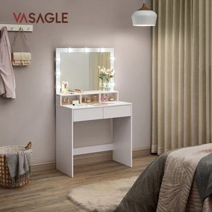 Masa de toaleta cu oglinda cu LED-uri / masuta dressing, Vasagle, 80s40s137.5 cm, MDF, alb imagine