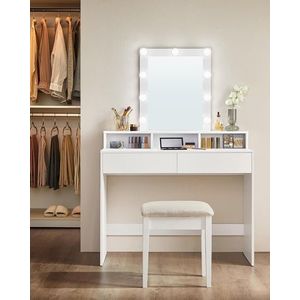 Masa de toaleta cu oglinda cu LED-uri ajustabile / masuta dressing, Vasagle, 100x40x145 cm, PAL, alb imagine