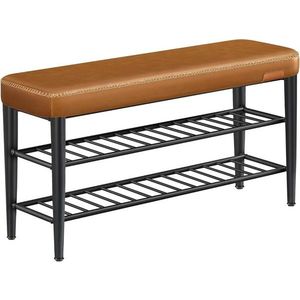 Bancheta cu pantofar Ekho, Vasagle, 100x30x50 cm, max 135 kg, otel/piele ecologica, maro imagine