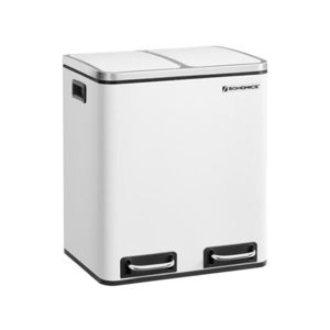 Cos de gunoi cu pedala 2 x 15 L, Songmics, inchidere soft close, igienic, etans, 41x36x47 cm, otel, alb imagine