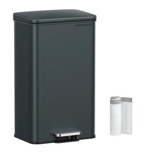 Cos de gunoi cu pedala 40 L, Songmics, inchidere soft close, include 15 saci de gunoi, 34.5x32x59.5 cm, otel, negru imagine
