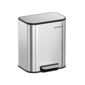 Cos de gunoi cu pedala 20 L, Songmics, inchidere soft close, 36.6x30x42.5 cm, inox, argintiu imagine