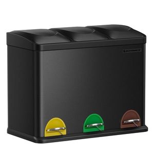 Cos de gunoi colectare selectiva 3 x 15 L, Songmics, 60.5x40.5x48.5 cm, inox, negru imagine