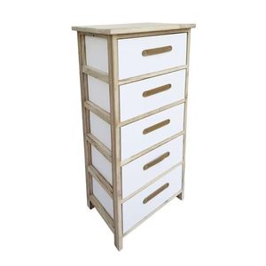 Comoda cu 5 sertare Reka, Bizzotto, 40x29x90 cm, lemn de paulownia/placaj, alb/natural imagine