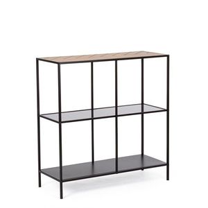 Consola Haldor, Bizzotto, 82x33x85 cm, otel/MDF/sticla temperata, negru/natural imagine