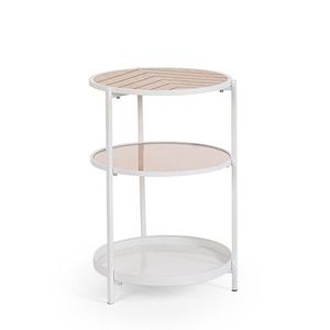 Masuta de cafea cu 3 rafturi Haldor, Bizzotto, D40x60.5 cm, otel/MDF furniruit/sticla temperata, alb/natural imagine
