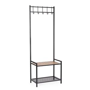 Cuier cu pantofar Haldor, Bizzotto, 64.5x37.5x180 cm, otel/MDF, negru/natural imagine
