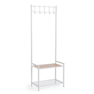 Cuier cu pantofar Haldor, Bizzotto, 64.5x37.5x180 cm, otel/MDF, alb/natural imagine