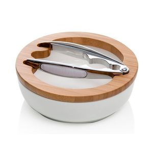 Set bol si spargator de nuci, Brandani, Ø19.5x7 cm, portelan/bambus imagine