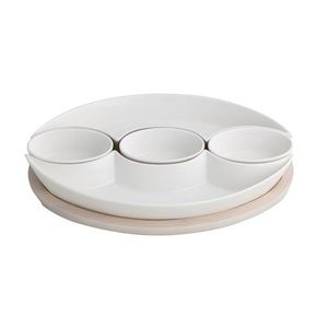Set 5 boluri pentru aperitive si suport, Hors d'oeuvre Dish, Brandani, 31.5x20.5x4 cm, portelan/bambus, alb imagine