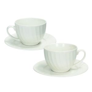 Set 2 cesti cu farfurie pentru ceai, Canete, Brandani, 15.5x8 cm, portelan New Bone China imagine