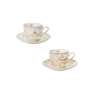 Set 2 cesti cu farfurie pentru cafea, Excalibur v1, Brandani, D11x5 cm, 50 ml, portelan New Bone China imagine