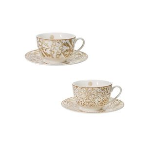 Set 2 cesti cu farfurie pentru ceai, Excalibur, Brandani, D15.5x7.5 cm, 170 ml, portelan New Bone China imagine
