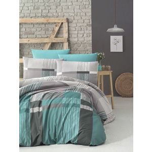 Lenjerie de pat pentru o persoana (EU) (IT), Estela - Turquoise, Victoria, Bumbac Ranforce imagine